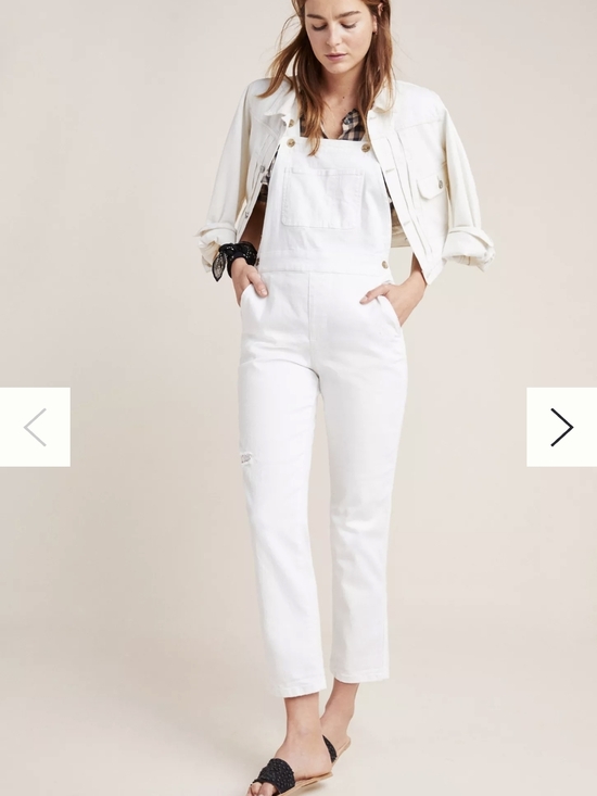 Pilcro Denim - Pilcro White Denim Overalls with Bib Pocket And Moto Distressed Details